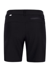 Schwarze Shorts aus leichtem Stoff, mit einer Reißverschlusstasche auf der Rückseite, nahtlosem Bund und einer figurbetonten Passform für Komfort und Flexibilität.