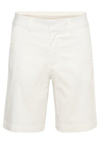 Un short en coton blanc présente un design à l'avant plat, deux poches latérales, une coupe droite et des ourlets cousus.