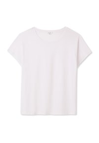 T-shirt bianco in cotone con un classico scollo rotondo e maniche corte, dal fit morbido e dalla texture liscia.