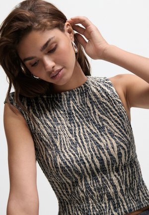 REGULAR FIT - SHIRRED ASYMMETRIC SLEEVELESS - Blūze - grey ecru zebra print
