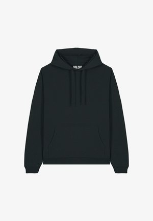 Sweat-shirt à capuche noir en mélange de coton, avec une poche kangourou à l'avant, des poignets côtelés et une coupe décontractée. L'étiquette indique "MIRA PARIS."