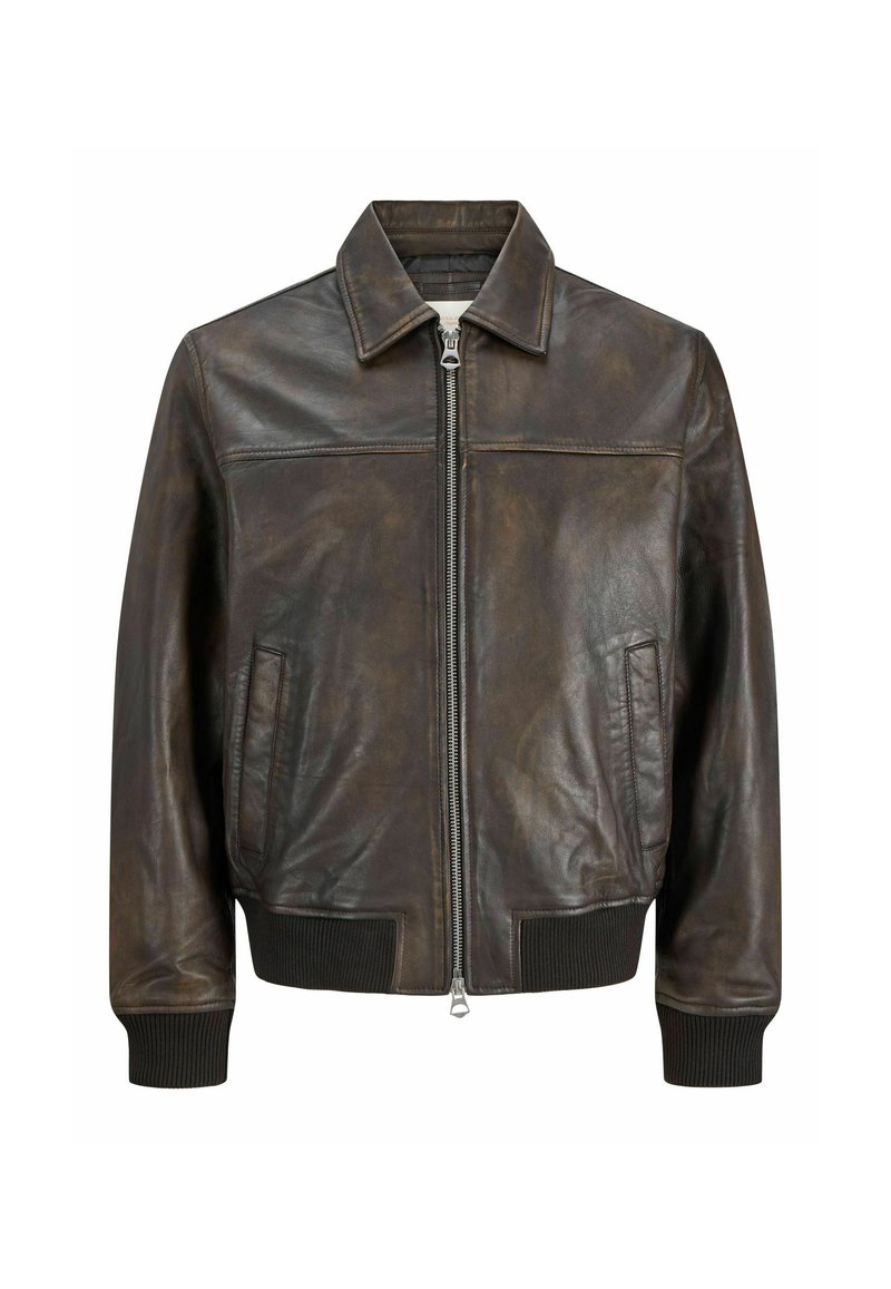Jack & Jones Bomber Bomber - Leather jacket - chocolate brown