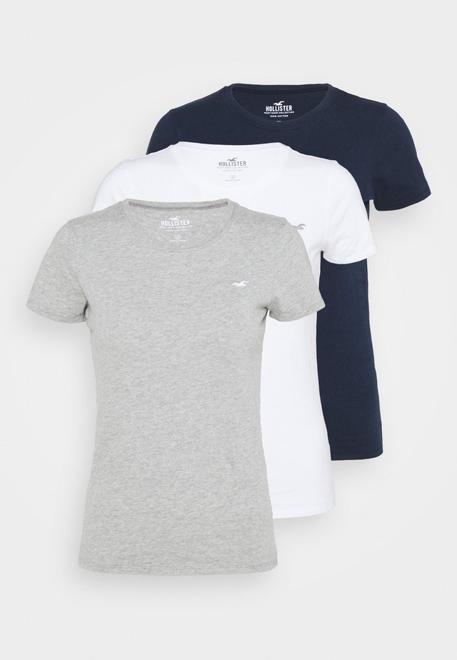 SLIM CREW 3 PACK - T-Shirt print - white/grey/navy