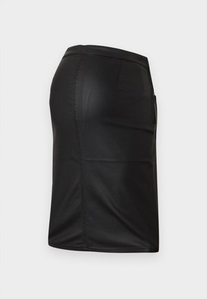 Mustat keinonahkasta valmistetut hameet, joissa on slim fit -malli, polvipituus ja huomaamaton sivutasku. Ominaisuuksiin kuuluu sileä pinta ja näkyvät saumat.