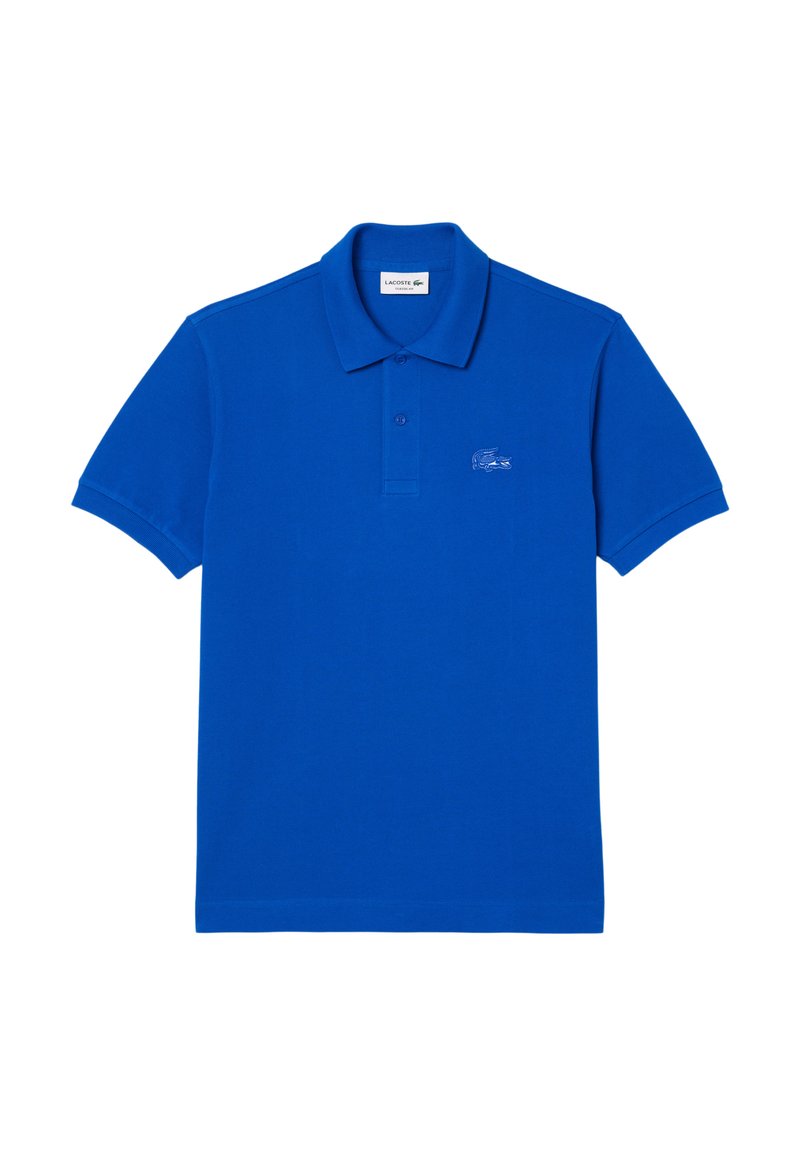 Blaues Polohemd aus weicher Baumwolle. Es hat einen klassischen Kragen, kurze Ärmel und ein kleines gesticktes Logo auf der linken Brust.