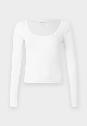 Bijela, dugački rukavi, rebrasta pletena kratka majica s izrezom u obliku kruga od Hollistera, veličina mala, prikazana ravno na bijeloj pozadini.