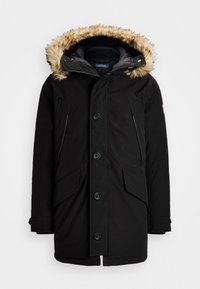 FAUX FUR TRIM DOWN HOODED COAT - Piumino lungo - black