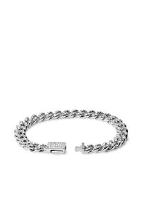 Armbånd i sølvtoner med sammenkoblede lenkedesign, pyntet med klare rhinestones og en boksespenne med glitrende detaljer.