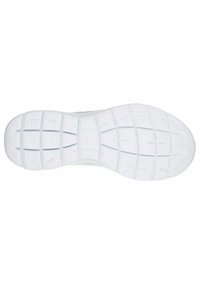 Biała podeszwa sportowego buta z teksturowaną powierzchnią, posiadająca wzór siatki dla lepszej przyczepności i stabilności. Elastyczny, lekki design.