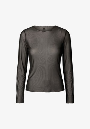 Czarna bluzka z długim rękawem wykonana z prześwitującego materiału, z okrągłym dekoltem i dopasowanym krojem. Miękka w dotyku z gładkimi szwami.