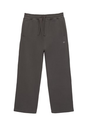 Pantaloni sportivi grigi con vita elastica, cordino e tasche laterali. Tessuto morbido, design a gamba ampia e dettaglio logo discreto sul lato.