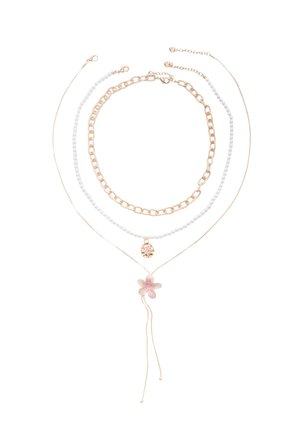 Stradivarius, SET OF 3 ENAMEL FLOWER NECKLACES - Collier - gold-coloured