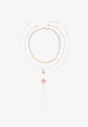 Stradivarius, SET OF 3 ENAMEL FLOWER NECKLACES - Collier - gold-coloured
