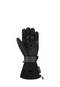 Schwarze Handschuhe mit strukturiertem Griff, gepolsterten Handflächen und einem sicheren Handgelenkband. Sie verfügen über ein gemustertes Design an den Fingerspitzen für verbesserten Grip.