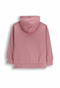 Różowa bawełniana bluza z kapturem, elastycznymi mankietami i luźnym krojem. Gładka faktura i prosty design bez widocznych wzorów czy ozdób.