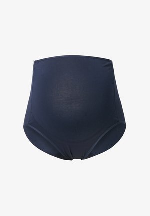 Těhotenské spodní prádlo s vysokým pasem v námořnické modři, které zcela zakrývá břicho, navržené pro pohodlí a podporu během těhotenství.