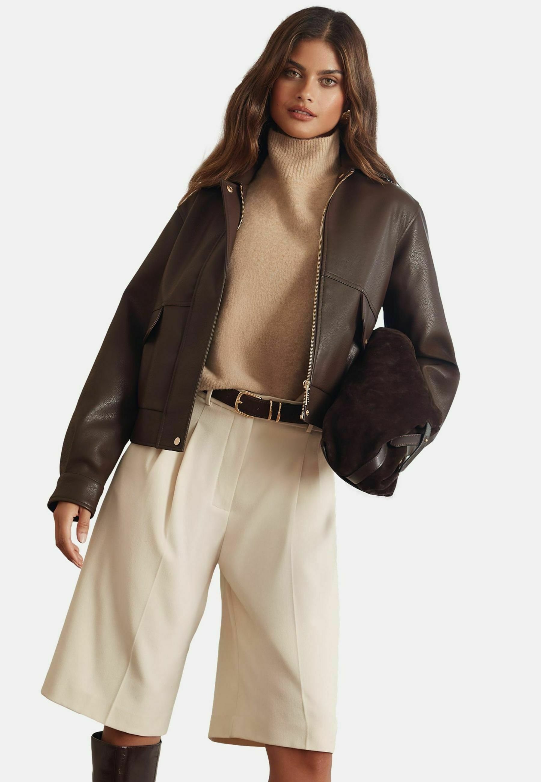 Lipsy 80S STYLE BIKER - Faux leather jacket - chocolate brown faux