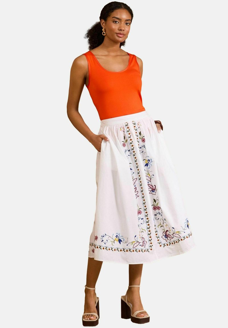 Love & Roses - REGULAR FIT - EMBROIDERED FULL MIDI - A-line skirt - ivory floral, Enlarge