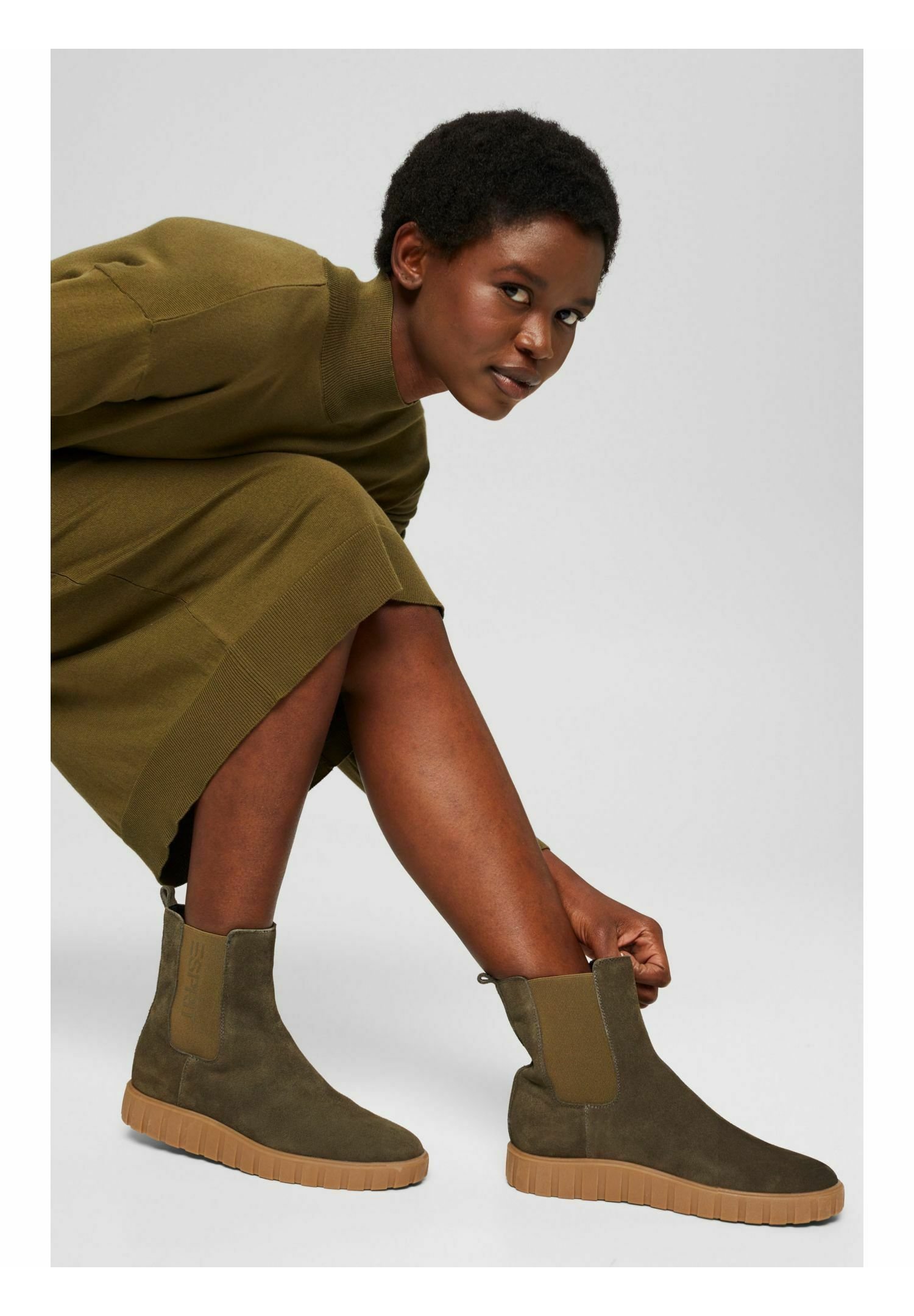 Esprit BOOTIE - Enkellaarsjes met plateauzool - khaki green/groen gemêleerd  - Zalando.nl