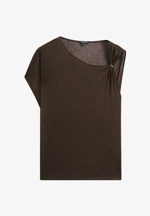 Massimo Dutti, ASYMMETRIC DROP SLEEVE FLUID TOP - T-Shirt print - dark brown