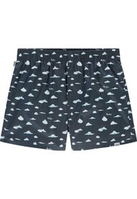Boxer da uomo blu scuro con motivo a nuvole blu chiaro, vita elastica e morbido cotone. Presenta un piccolo logo sull'orlo.