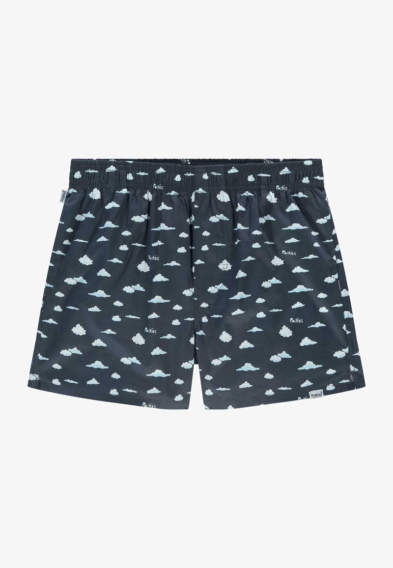 Tumši zili bokseršorti ar gaiši zilu mākoņu rakstu, elastīga josta un mīksts kokvilnas materiāls. Piemīt neliels logo uz apakšmalas.