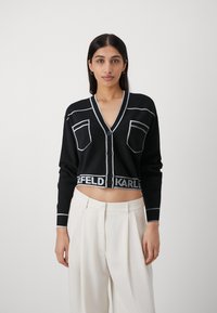 KARL LAGERFELD - SHORT LOGO CARDIGAN - Vest - black Miniatuurafbeelding 1