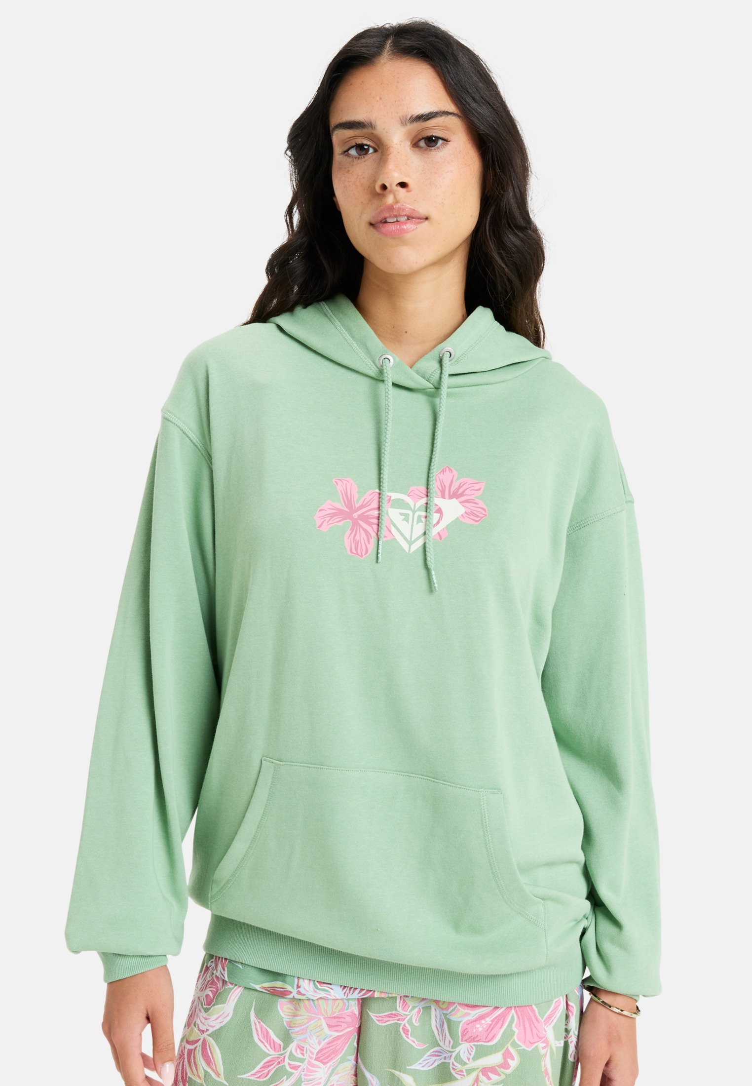 Sweat à Capuche Roxy Pour Fille - Vert Motif Forêt - Taille M - Très Bon État