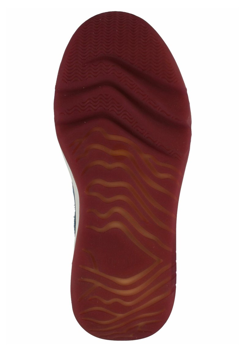 Gummisohle in Rot mit Wellendesign-Rillen. Verfügt über eine strukturierte Grip-Oberfläche und einen glatten Rand für verbesserte Traktion.