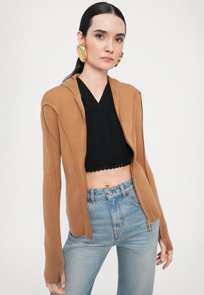 Victoria Beckham PIPING DETAIL HOODED - Mikina na zip - camel