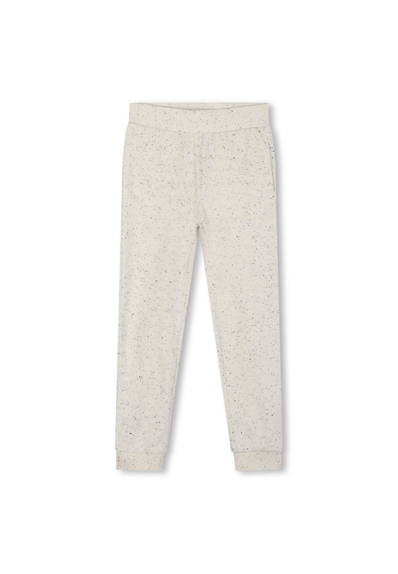 Katoenen joggingsbroeken in lichtcrème met meerkleurige spikkels, elastische tailleband en aansluitende boorden bij de enkels.