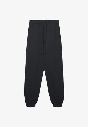 Schwarze Jogginghose aus weichem Stoff, mit elastischem Bund und Kordelzug, gesmokten Bündchen und einer lockeren Passform.