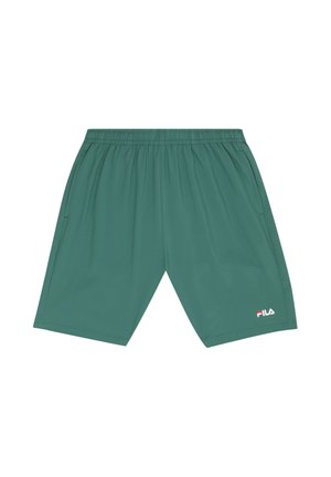 Pantaloncini sportivi verdi FILA con vita elasticizzata e tasche laterali, con il logo FILA sulla gamba sinistra inferiore.