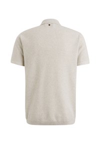 Kurzärmliges Polohemd in hellbeige mit einem strukturierten Muster, einem knöpfbaren Kragen und einem kleinen Logodetail am hinteren Nacken.