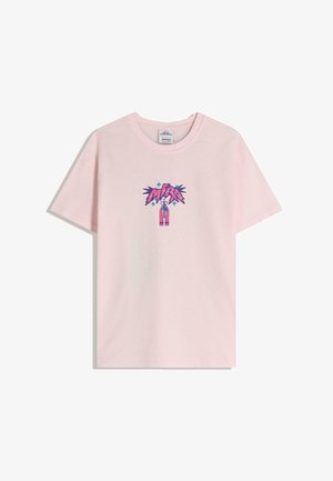 Jasnoróżowy t-shirt z bawełny z centralnym nadrukiem z napisem "EMPIRE" w mocnych kolorach oraz ozdobnymi gwiazdkami i kokardkami.