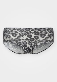Ondergoed met luipaardprint van semi-doorzichtige stof, met een zwart-grijs patroon, lage taille en elastische tailleband.