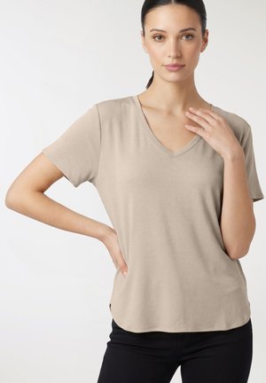 SCOLLO A V - T-shirt basic - beige chiaro