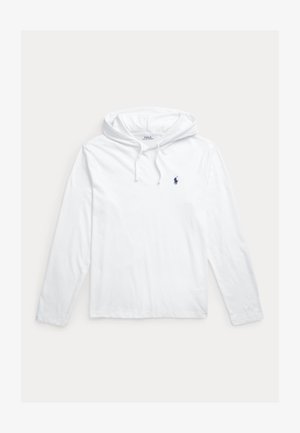 Bela kapa z dolgimi rokavi, z vrvicami in majhnim temnomodrim logotipom igralca polo na levi strani prsnega koša.