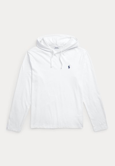 Bijela duga majica s kapuljačom, dugim rukavima, vezicama i malim tamnoplavim logom igrača pola na lijevoj strani prsnog koša.