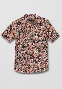 Chemise à manches courtes avec un motif abstrait corail, noir et blanc. Fabriquée en tissu léger avec un col et un ourlet droit.