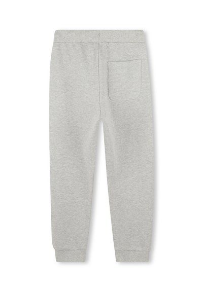Pantalon de survêtement gris clair en mélange de coton, doté d'une taille et de poignets côtelés, avec une poche arrière pour le rangement.
