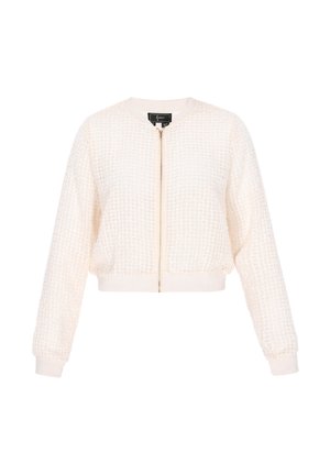 Geknipte bomberjack in off-white, met een textuurstof en een ruitpatroon, geribbelde manchetten en een centrale ritsluiting.