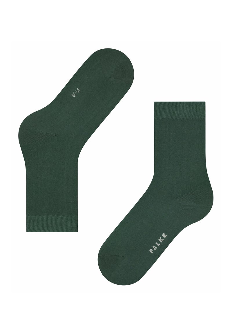 Dunkelgrüne Socken aus einem glatten Material mit einem verstärkten Bündchen und dezentem Logodesign. Besitzt ein standardmäßiges Knöchellängen-Design.