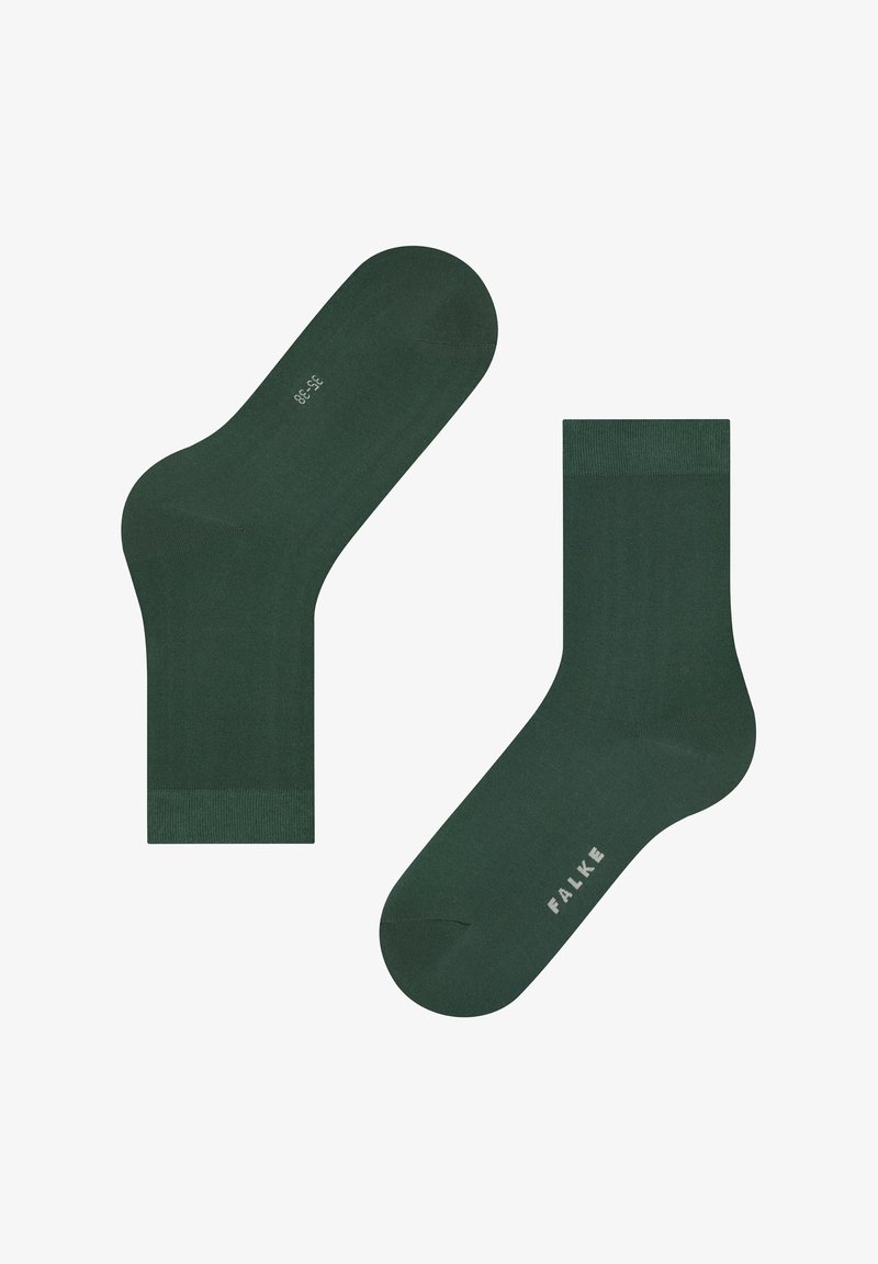 Dunkelgrüne Socken aus einem glatten Material mit einem verstärkten Bündchen und dezentem Logodesign. Besitzt ein standardmäßiges Knöchellängen-Design.