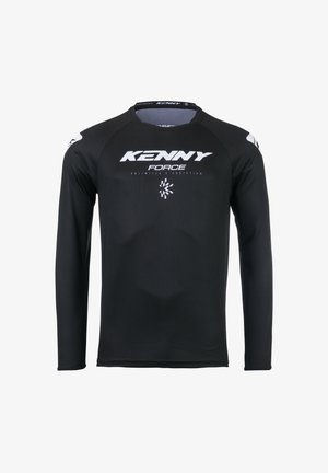 Zwart lang mouws sportshirt met "KENNY FORCE" en een wit logo op de borst en witte accenten op de schouders.