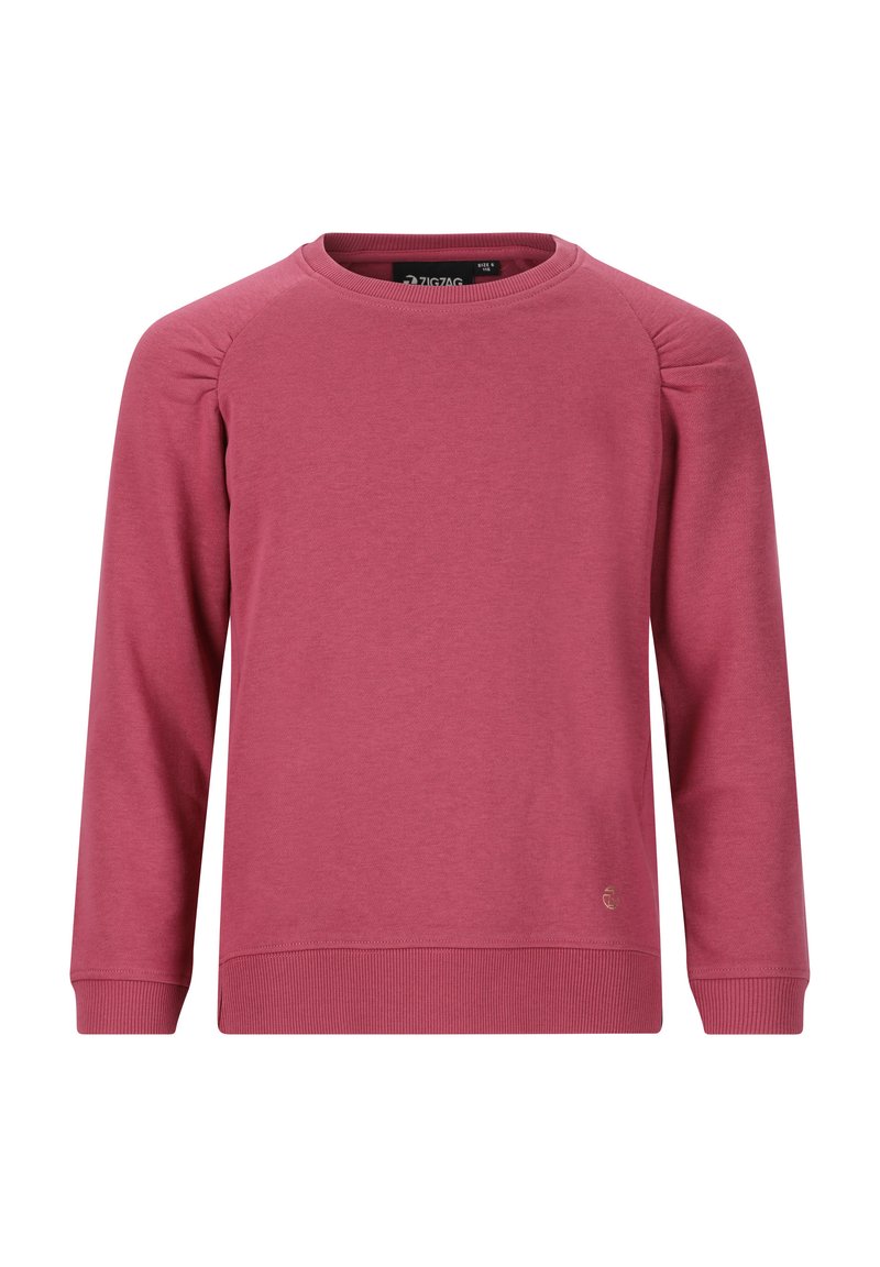 Bordeaux sweatshirt, lange mouwen, ronde hals, ribgebreide manchetten en zoom, zachte textuur, subtiele logo-detail aan de onderkant.