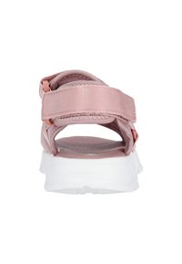 Rosa Nylon-Sandale mit einem verstellbaren Riemendesign, einem strukturierten Fußbett und einer weißen gepolsterten Sohle für zusätzlichen Komfort.