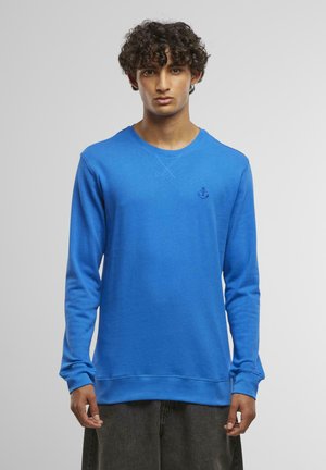 Long-sleeve blue sweatshirt made of cotton blend, featuring a crew neckline and a small anchor embroidery on the chest.