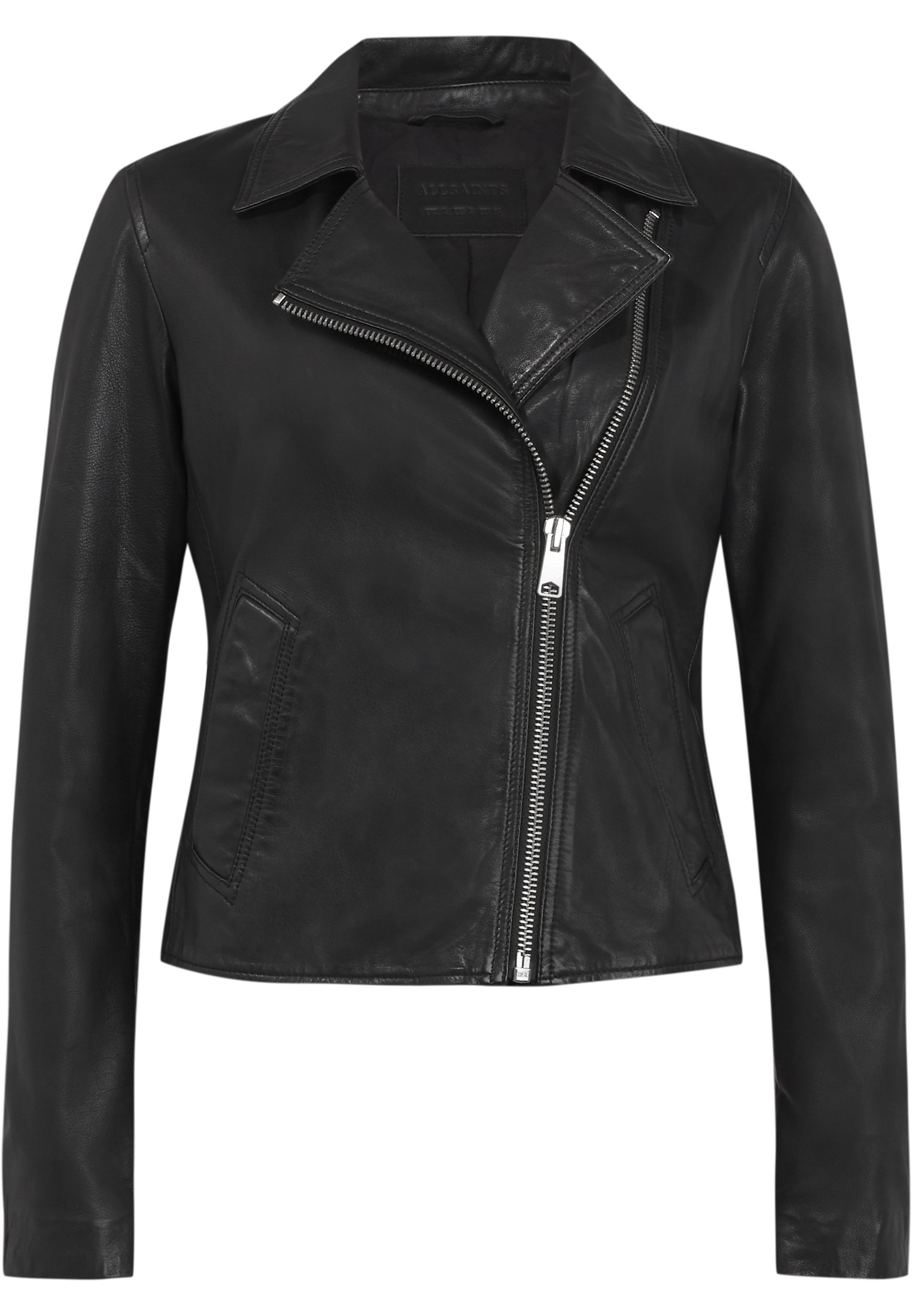 collarless leather jacket black