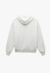Lysegrå hætte sweatshirt med lange ærmer og ribbede manchetter vist fra bagsiden på en hvid baggrund.
